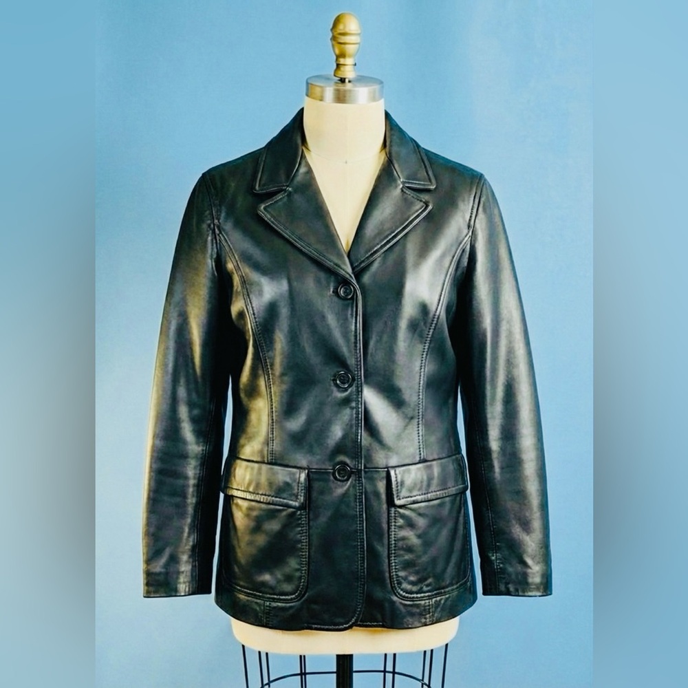 Vintage 90s GAP Black Leather Blazer Jacket Large Buttery Soft Minimalist